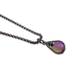 Maansteen Hanger in Paarse en Lichtbruine Hanger - RVS - Handgemaakt