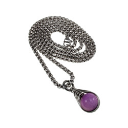 RVS Jasseron-Ketting + Maansteen Hanger in Paarse en Lichtbruine Dames