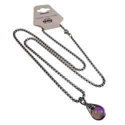 RVS Jasseron-Ketting + Maansteen Hanger in Paarse en Lichtbruine Dames