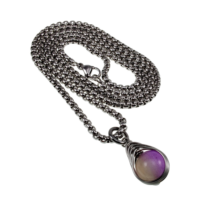 RVS Jasseron-Ketting + Maansteen Hanger in Paarse en Lichtbruine Dames