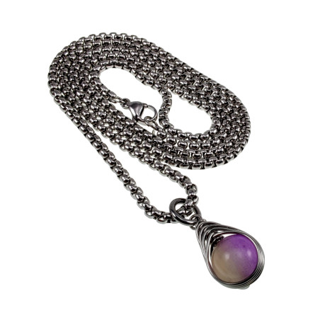 RVS Jasseron-Ketting + Maansteen Hanger in Paarse en Lichtbruine Dames