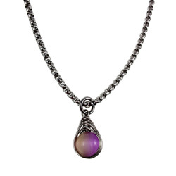 RVS Jasseron-Ketting + Maansteen Hanger in Paarse en Lichtbruine Dames