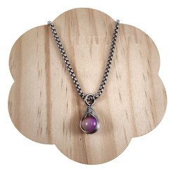 RVS Jasseron-Ketting + Maansteen Hanger in Paarse en Lichtbruine Dames