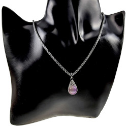 RVS Jasseron-Ketting + Maansteen Hanger in Paarse en Lichtbruine Dames
