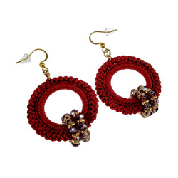 Lange Oorbellen Bordeaux Crochet - Goudkleur RVS - Handgemaakt esde2