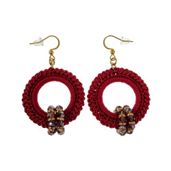 Lange Oorbellen Bordeaux Crochet - Goudkleur RVS - Handgemaakt esde2