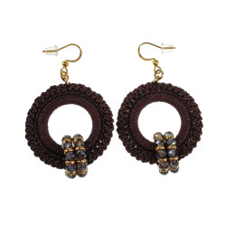 Lange Oorbellen Donkerbruin Crochet Goudkleur RVS - Handgemaakt esde2