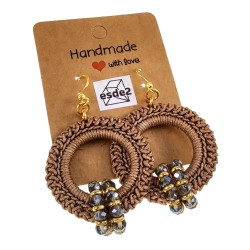 Lange Oorbellen Lichtbruine Crochet - Goudkleur RVS Handgemaakt esde2