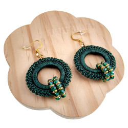 Lange Oorbellen Groene Crochet - Goudkleur RVS Handgemaakt esde2