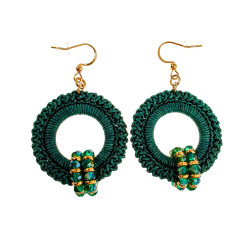 Lange Oorbellen Groene Crochet - Goudkleur RVS Handgemaakt esde2