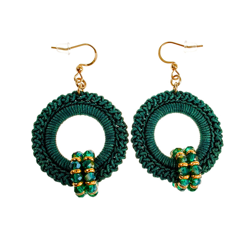 Lange Oorbellen Groene Crochet - Goudkleur RVS Handgemaakt esde2