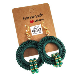 Lange Oorbellen Groene Crochet - Goudkleur RVS Handgemaakt esde2
