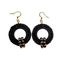 Lange Oorbellen Zwarte Crochet - Goudkleur RVS Handgemaakt esde2