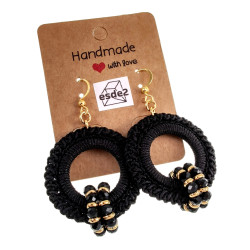 Lange Oorbellen Zwarte Crochet - Goudkleur RVS Handgemaakt esde2