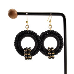 Lange Oorbellen Zwarte Crochet - Goudkleur RVS Handgemaakt esde2