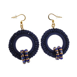 Lange Oorbellen Donkerblauwe Crochet - Goudkleur RVS Handgemaakt esde2
