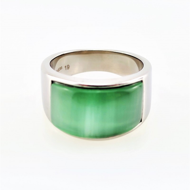 Roestvrijstalen Ring met Groen Opaal