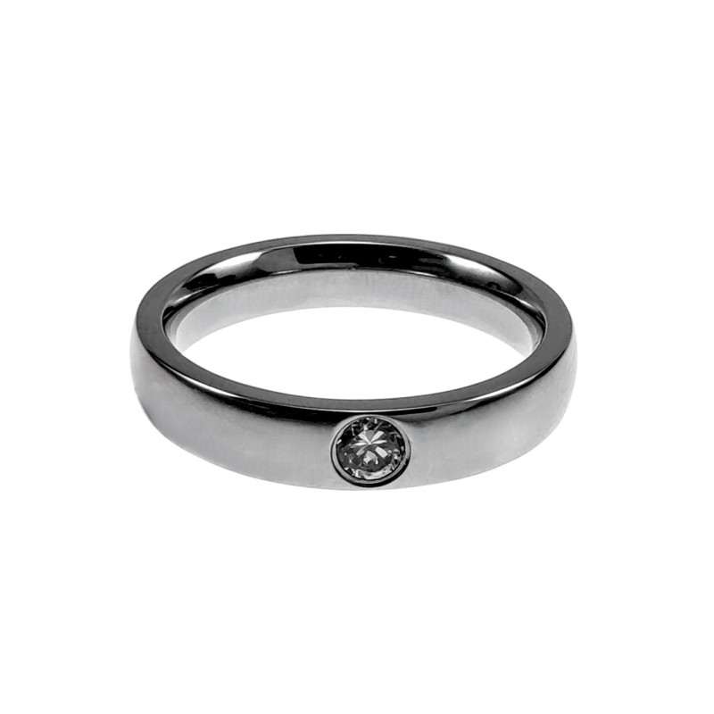 Unisex Gepolijst RVS Ring met Zirkonia - Verlovingsring - 4 mm Breed