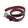 Bordeauxrode Leren Wikkelarmband met Studs  - Verstelbaar 14 en 18 cm