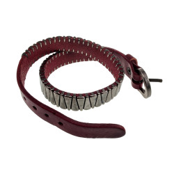 Bordeauxrode Leren Wikkelarmband met Studs  - Verstelbaar 14 en 18 cm
