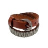 Tanbruine Leren Wikkelarmband met Studs  - Verstelbaar 14 en 18 cm
