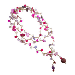 Gehaakte Damesketting in Roze en Paars - Lengte 185 cm