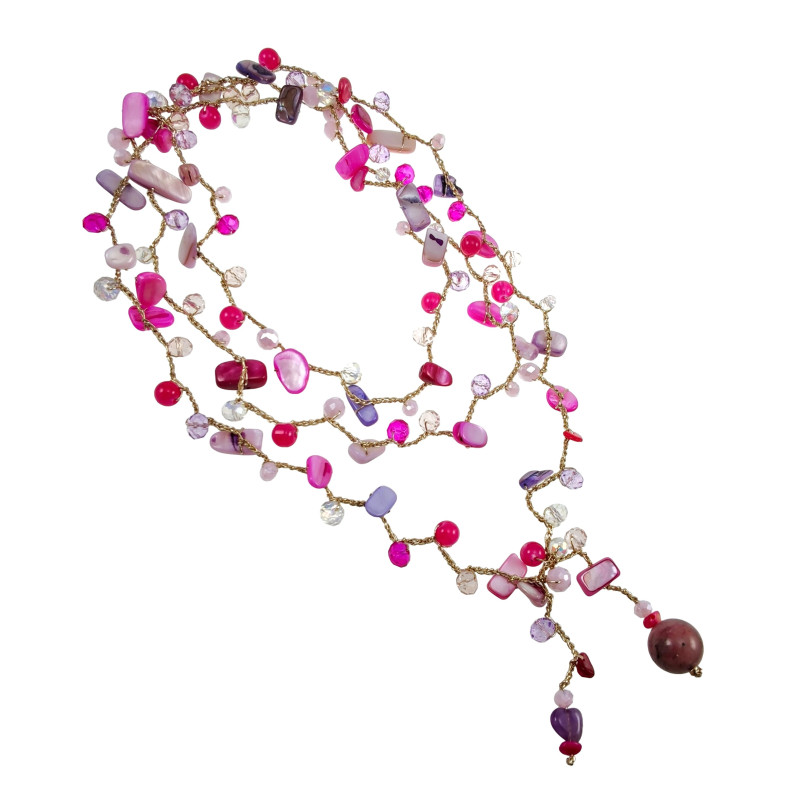 Gehaakte Damesketting in Roze en Paars - Lengte 185 cm