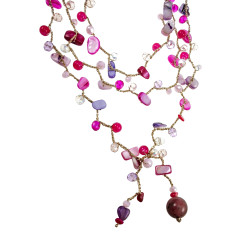Gehaakte Damesketting in Roze en Paars - Lengte 185 cm