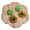 RVS Oorbellen met Groen Kristal en Gehaakte Bloem - Lengte 53 mm