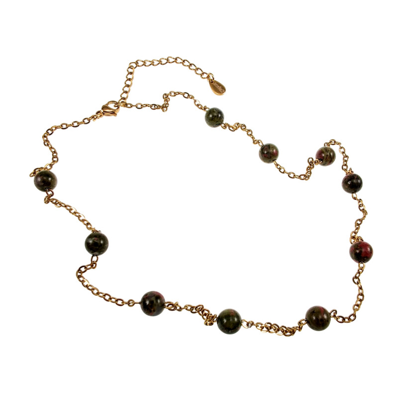 Damesketting met Unakiet Natuursteen en Goudkleurig RVS - 45-50 cm