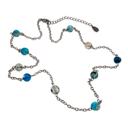 Dames RVS Ketting met Blauwe Drakenaderagaat Natuursteen - 45-50 cm