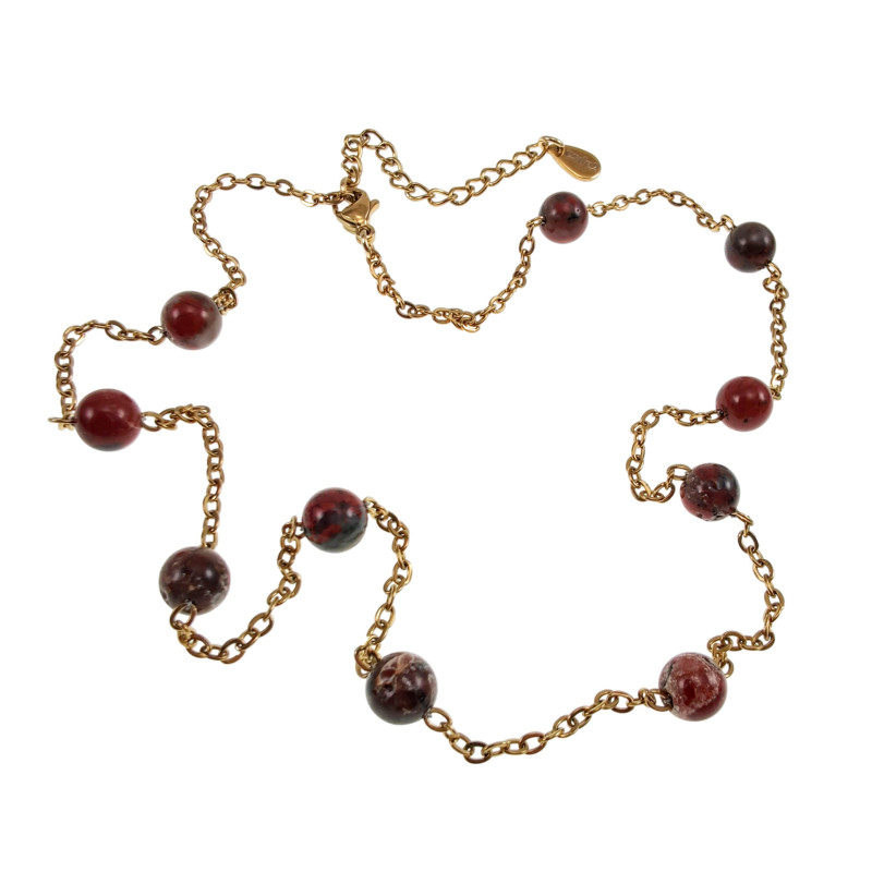 Dames Verguld RVS Ketting met Amerikaanse Natuursteen - 45-50 cm