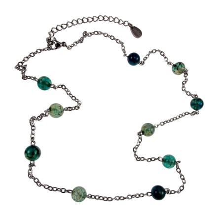 Dames RVS Ketting met Groene Drakenaderagaat - Verstelbaar 45-50 cm