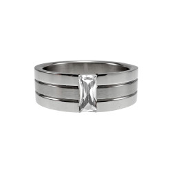 Unisex Ring met rRechthoekige Zirkonia - Gepolijst en Matte RVS