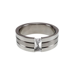 Unisex Ring met rRechthoekige Zirkonia - Gepolijst en Matte RVS
