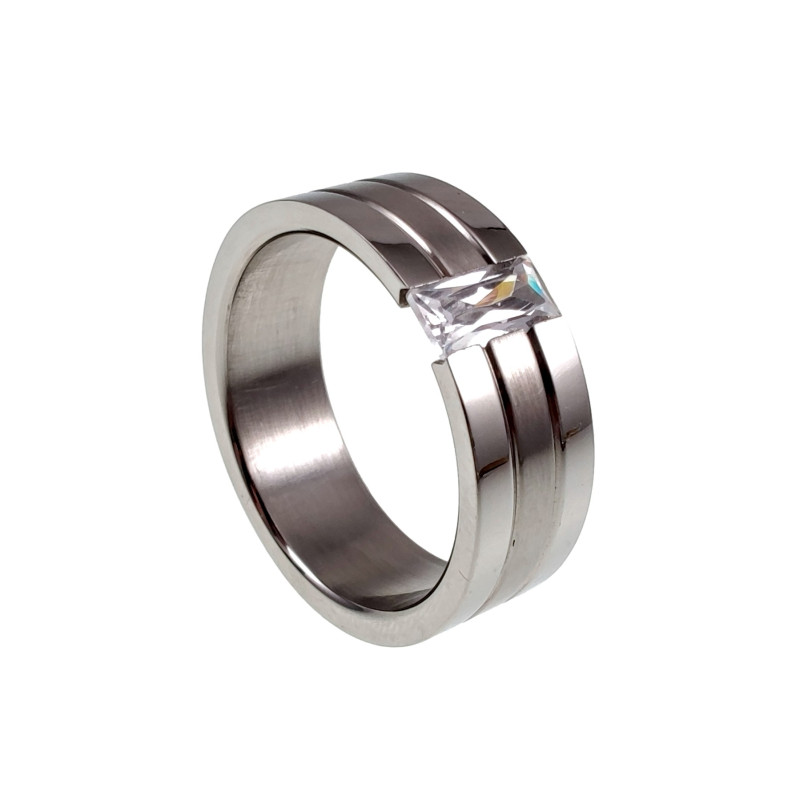 Unisex Ring met rRechthoekige Zirkonia - Gepolijst en Matte RVS
