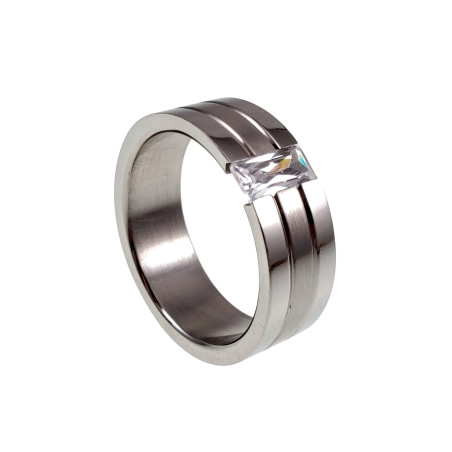 Unisex Ring met rRechthoekige Zirkonia - Gepolijst en Matte RVS
