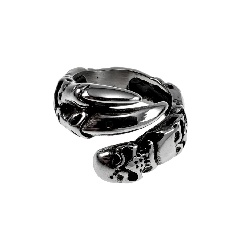 Herenring Biker Stijl met Schedels en Klauwdesign - Gepolijste RVS