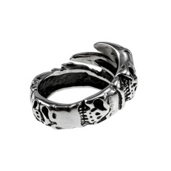 Herenring Biker Stijl met Schedels en Klauwdesign - Gepolijste RVS