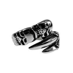 Herenring Biker Stijl met Schedels en Klauwdesign - Gepolijste RVS