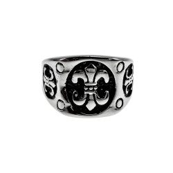 Stijlvolle Herenring met Fleur-de-lis Design - Gepolijste RVS