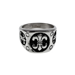 Stijlvolle Herenring met Fleur-de-lis Design - Gepolijste RVS