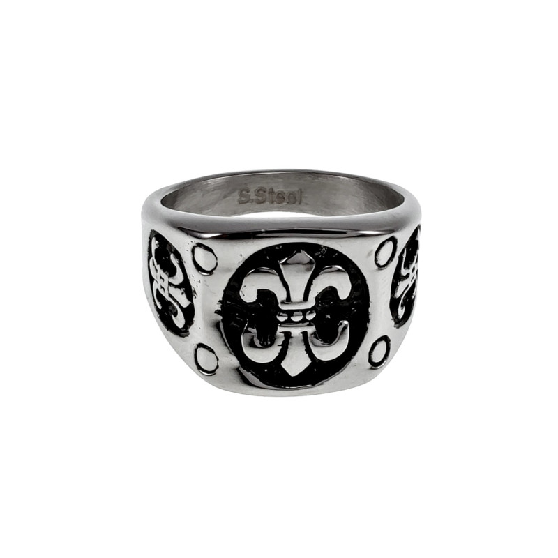 Stijlvolle Herenring met Fleur-de-lis Design - Gepolijste RVS