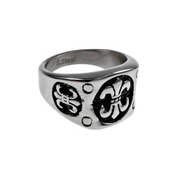 Stijlvolle Herenring met Fleur-de-lis Design - Gepolijste RVS