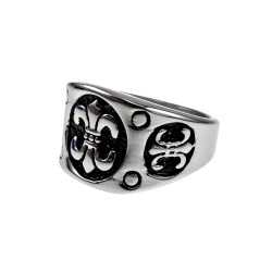 Stijlvolle Herenring met Fleur-de-lis Design - Gepolijste RVS