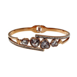 Elegante Bangle Armband met Harten en Zirkonia -Roségoudkleurig RVS