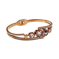Elegante Bangle Armband met Harten en Zirkonia -Roségoudkleurig RVS