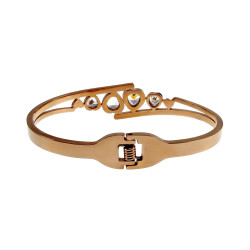 Elegante Bangle Armband met Harten en Zirkonia -Roségoudkleurig RVS