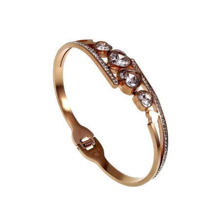 Elegante Bangle Armband met Harten en Zirkonia -Roségoudkleurig RVS