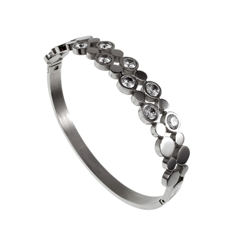 Elegante Bangle Armband met Zirkonias en Ronde Details Gepolijst RVS